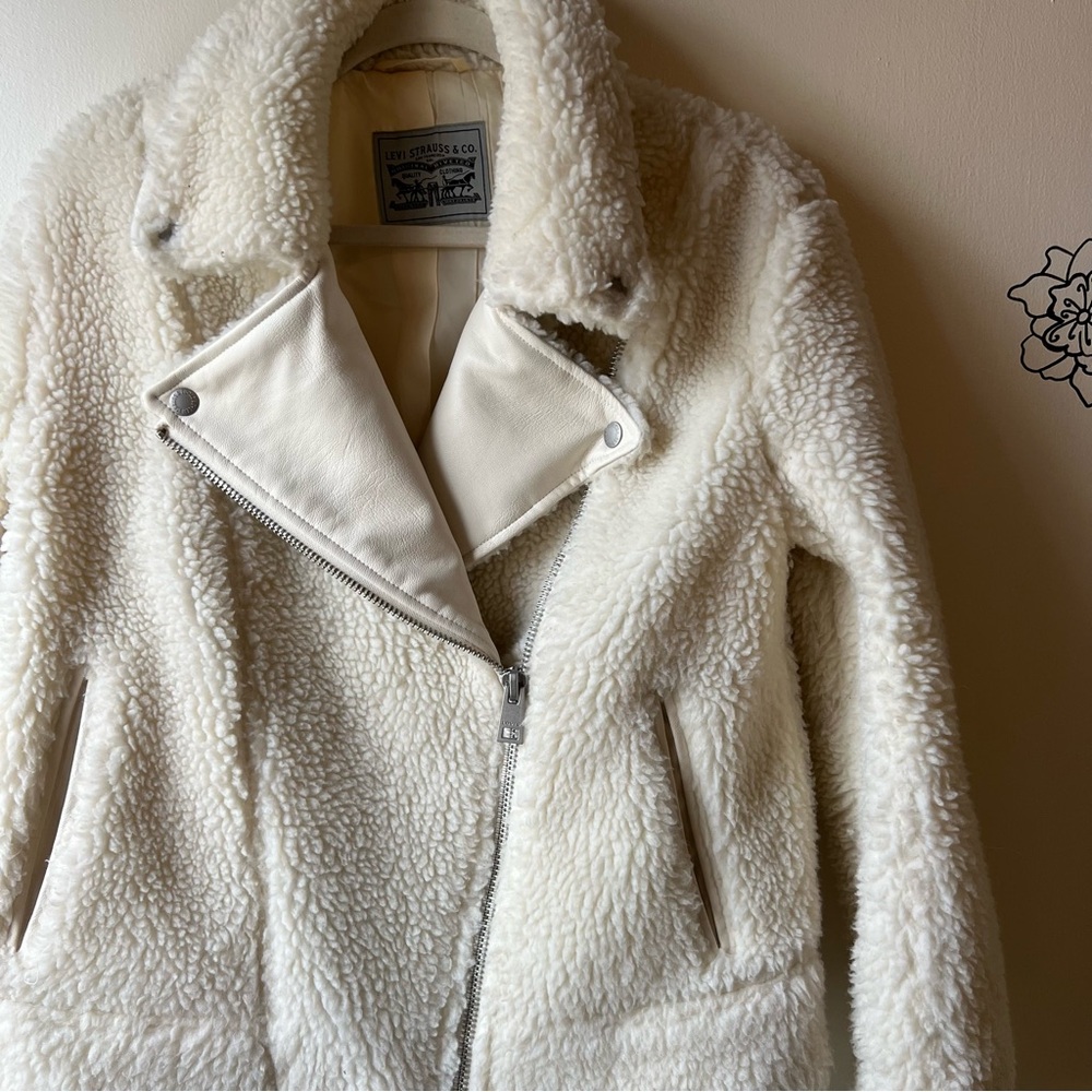 Levi's Off-White Teddy Jacket Coat Small Cozy Cottagecore - Picture 4 of 12